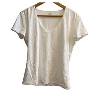 Pumiey White Stretch V-Neck Tee 2XL Soft Smoothing Polyamide Elastane Athleisure